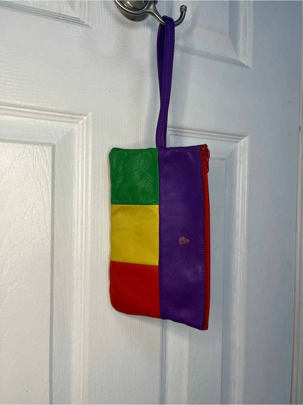 Mark Cross Vintage Colorblock Leather Wristlet Clutch Multicolor Retro 80s Rare
